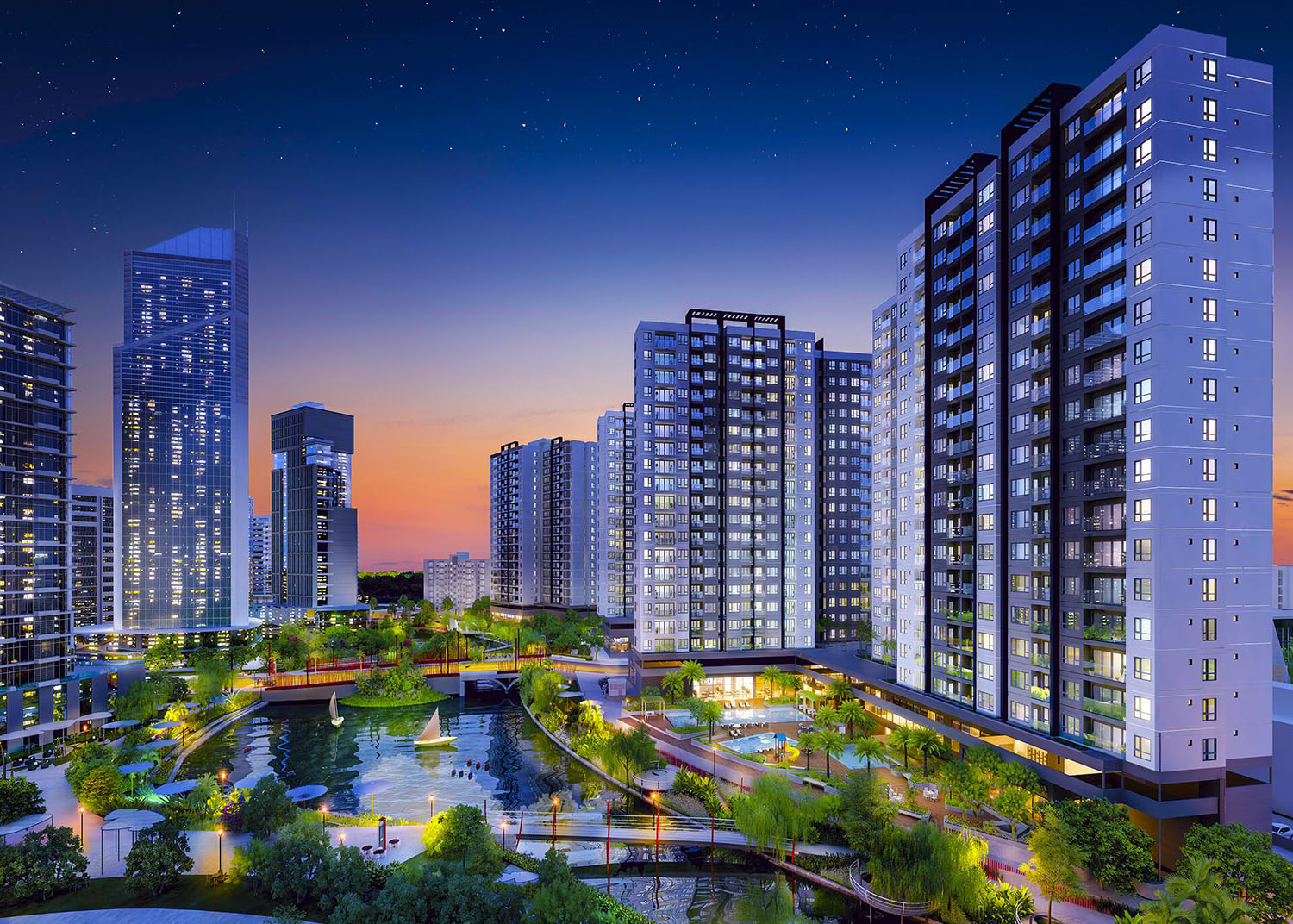 Hình ảnh minh họa AI trong lĩnh vực bất động sản với đồ họa kỹ thuật số và biểu tượng công nghệ